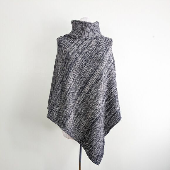 Barefoot Dreams Poncho Sweater Pullover Cozy Chic Blue Gray Turtleneck 801 OS - Picture 1 of 7